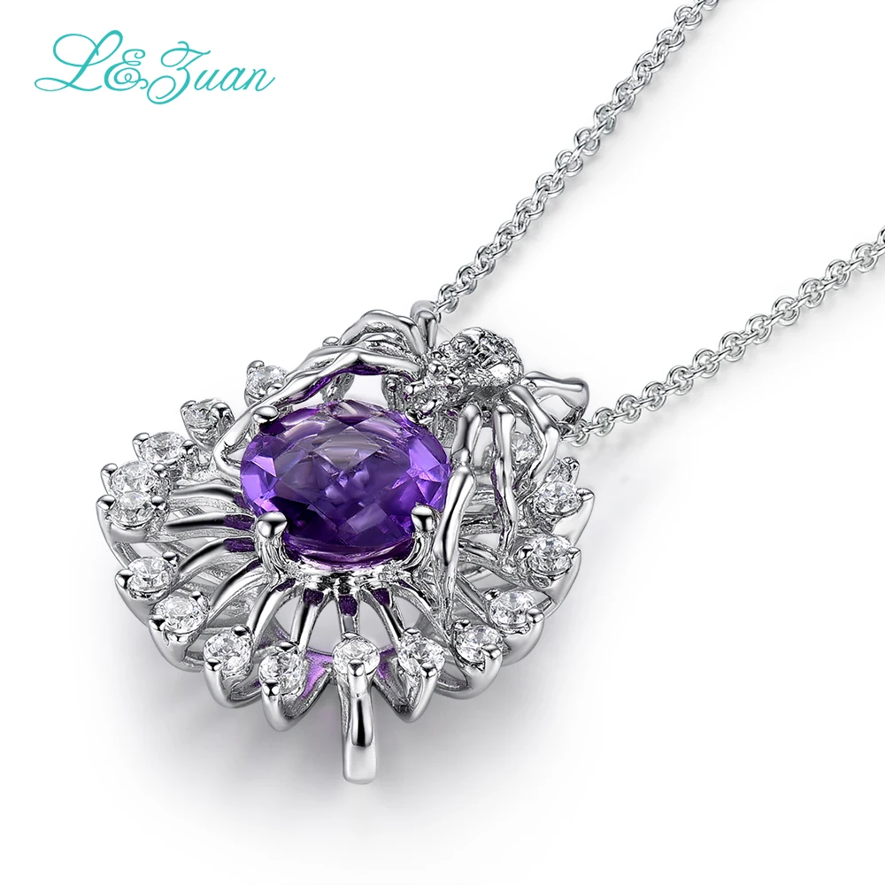 

bizuteria 925 sterling silver natural snowflake1.64ct Amethyst purple stone Necklace & Pendant for woman gift with silver chain