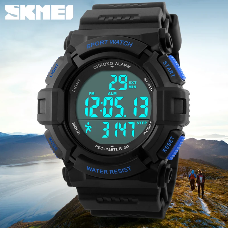 

SKMEI 3D Pedometer Digital Watches Men's Outdoor Sports Shock Resistant Wristwatches 5Bar Waterproof Military Watch Montre Homme