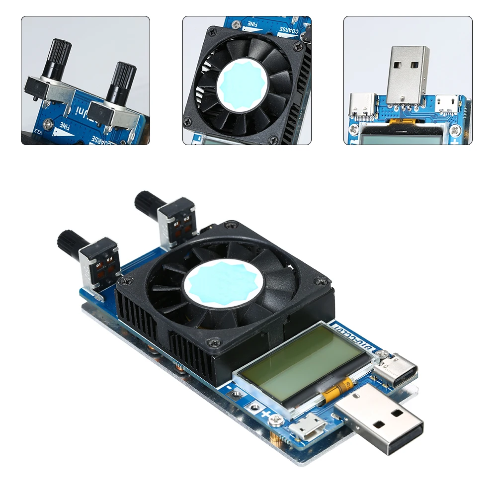 

USB Electronic Load Tester LCD Module Adjustable Constant Current Resistance Power Battery Tester with Cooling Fan 0.2A~3A 35W