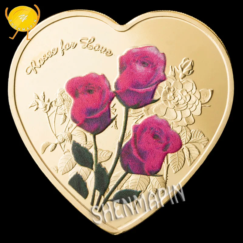 &quotI LOVE YOU&quot 999 золотые красные розы в форме сердца коллекционные монеты любовь