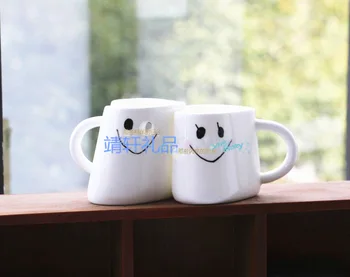 

2pcs/lot white color Creative ceramic mug / expressions hug right cup / couple cups / mug of coffee lover mugs hug mug