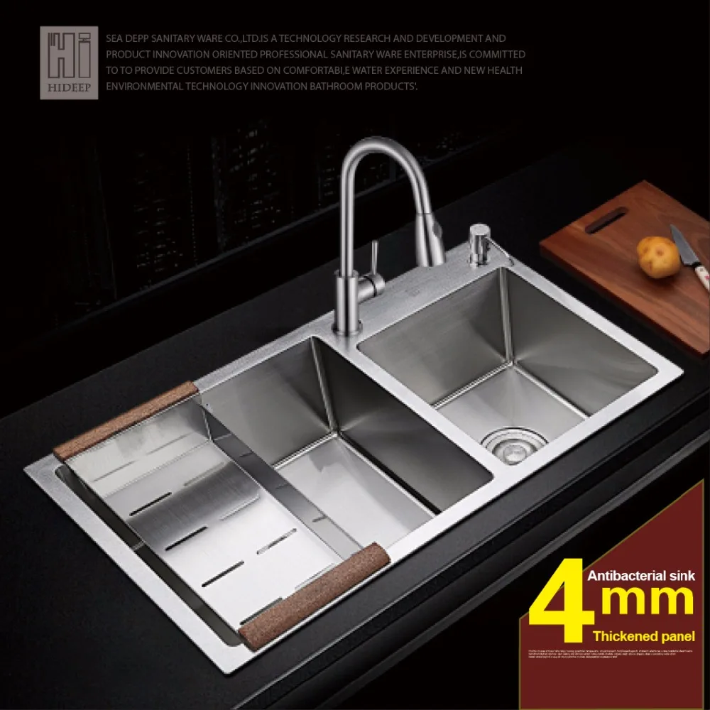 

HIDEEP Manual Sink Double Groove Thickening 304 Stainless Steel Integrated Platform To Take Up The Basin Under the Kitchen Dishe