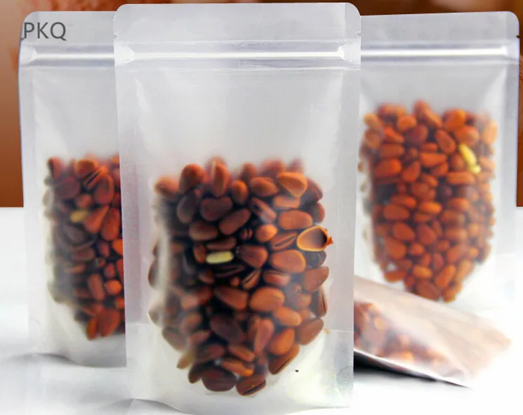 50pcs Clear Matte Plastic Bag Zipper Stand up Bag Dried Fruit/Tea Packaging Pouches Self Sealing Storage Bag Free Shipping