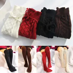 Новинка F ashion зимние теплые носки женские носки сплошной кабель вязать выше колена высокие ботинки высокие носки 4 цвета