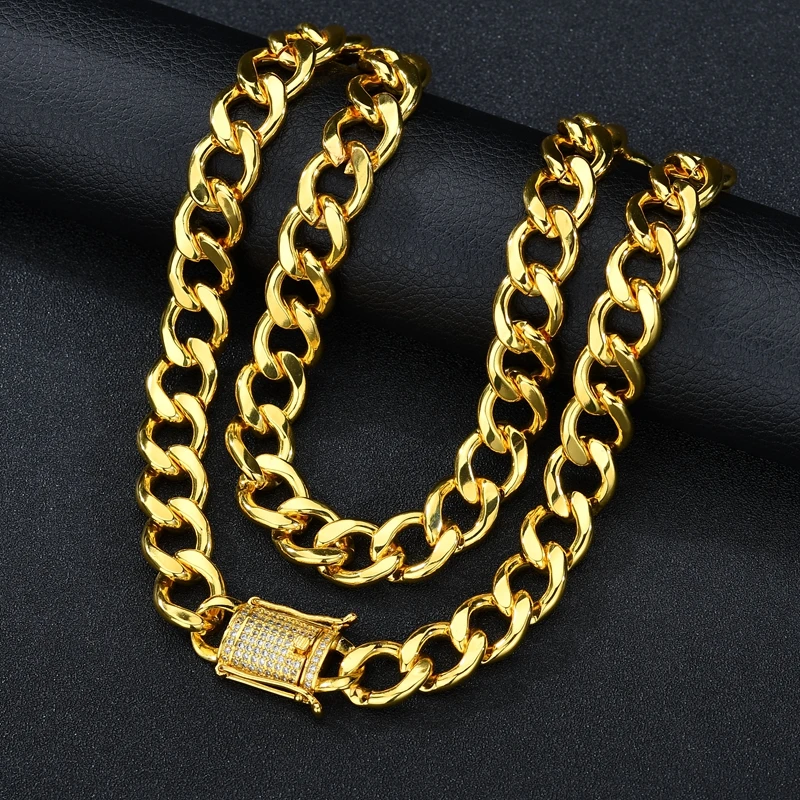 Gold-Color-12mm-Iced-Out-Zircon-Cuban-Necklace-Chain-Hip-hop-Jewelry-Copper-Material-CZ-Clasp