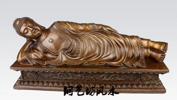 

China Tibet Sleeping Shakyamuni Bronze Statue Carve Dragons