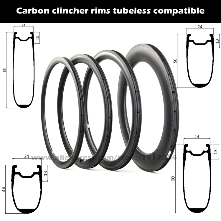 Carbon clincher rims tubeless compatible, Wide carbon clincher rims
