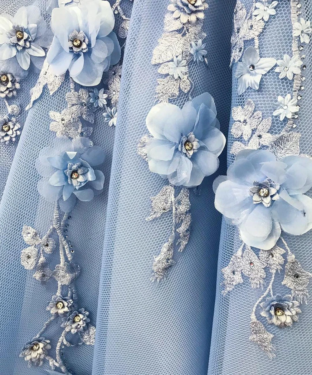 Длинное вечернее платье 2019 Новое поступление v-образный Вырез Винтаж Дубай 3D Цветы Кружева Арабский стиль синие женские вечерние платья