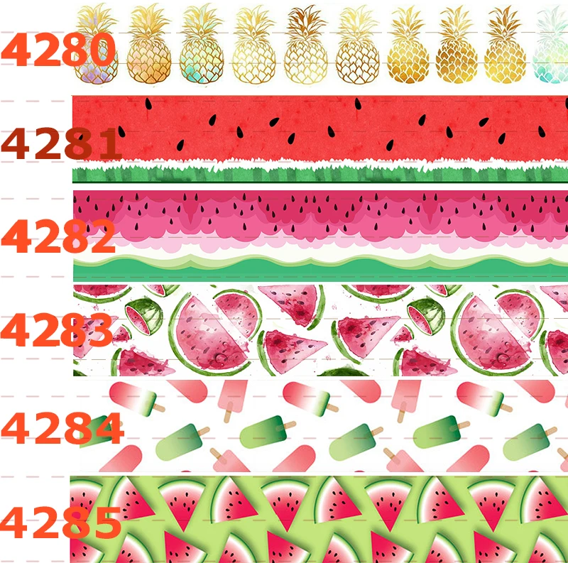 10 ярдов-разный размер-фруктовая лента с узором-Лето/фрукты/Арбуз/лимон/клубника напечатанные ленты/атласная лента