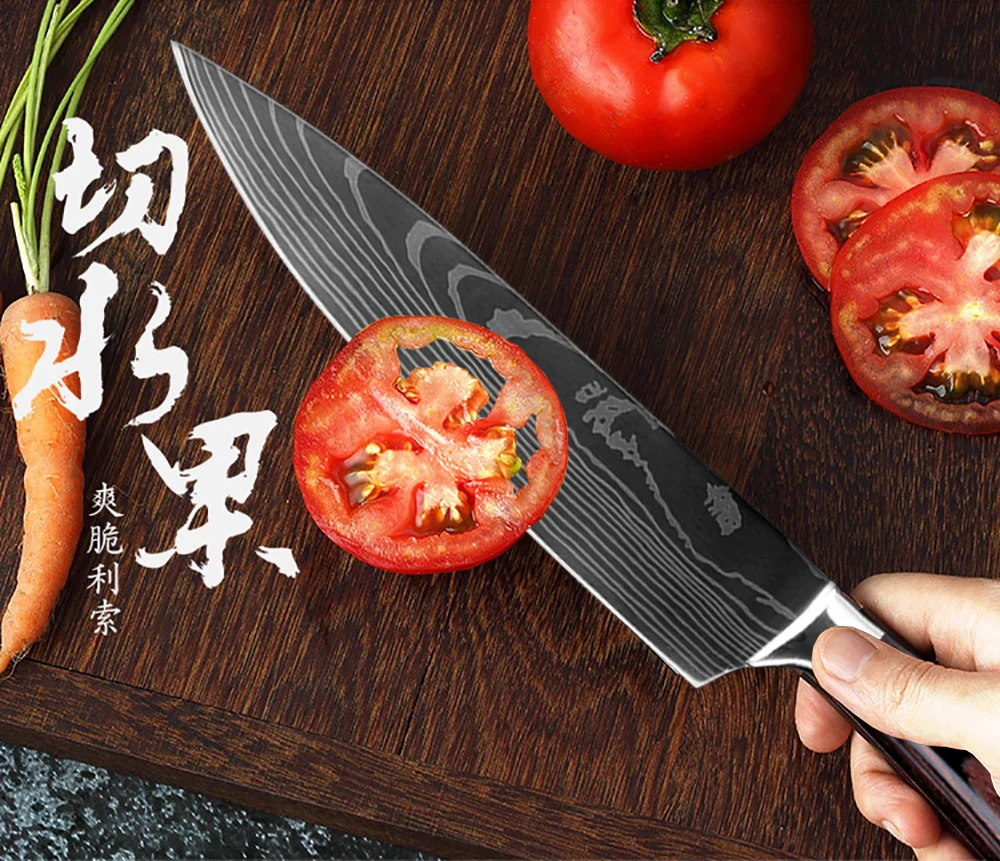XITUO Kitchen Chef Knives Set 8 inch Japanese 7CR17 440C High Carbon Stainless Steel Damascus Laser Pattern Slicing Santoku Tool