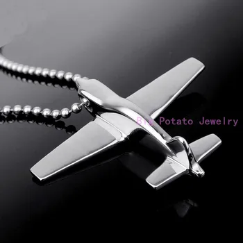 

Top Stainless Steel Silver Color Plane Model Aircraft Pendant Necklace Men's Jewelry With Tone Free Chain High Quality
