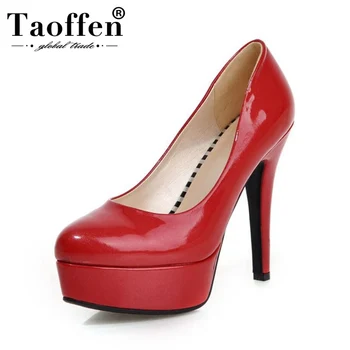

TAOFFEN Small Size 31-43 Women Pumps Patent Leather Solid Color Platform Thin High Heel Shoes Sexy Party Club Shoes Women