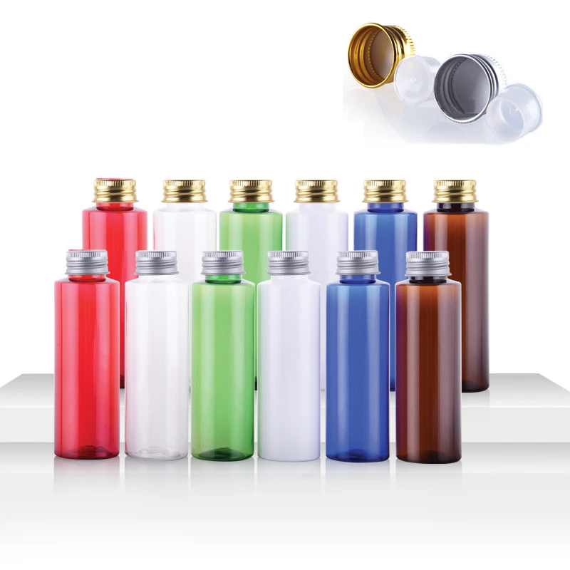 100ml Aluminum Cap Blue/clear Plastic bottles Cosmetic Bottle for Portable Cosmetics Spiral