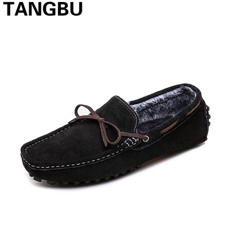 

Plus Size 39-48 New Winter Genuine Leather Men Driving Shoes Slip On Warm Plush Casual Boat Shoes Fashion Loafers Men Moccasins