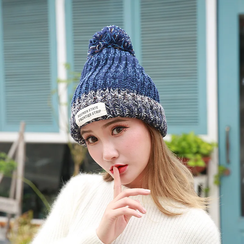 Skiing Cap Letter B Cotton Beanies Hat Add Woolen Yarn Lining Ball Cap