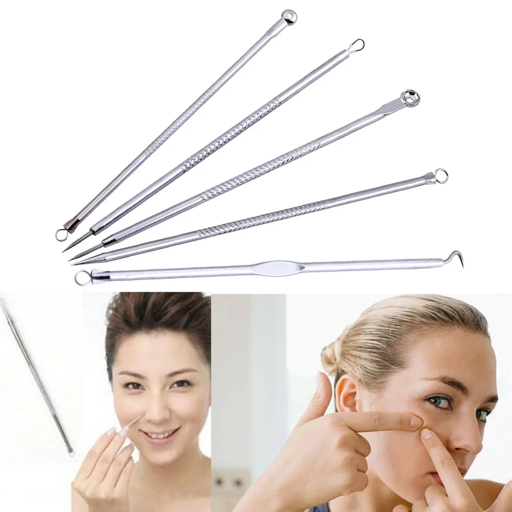 

New Hot Sale 5 Pcs Blackhead Pimple Blemish Comedone Acne Extractor Remover Tool Needles Set