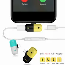 

2 in 1Type C Audio Adapter Fast Charging Type C Cable Charger To Earphone Type C jack Audio For Xiaomi Mi 6 phone Cable Adapter
