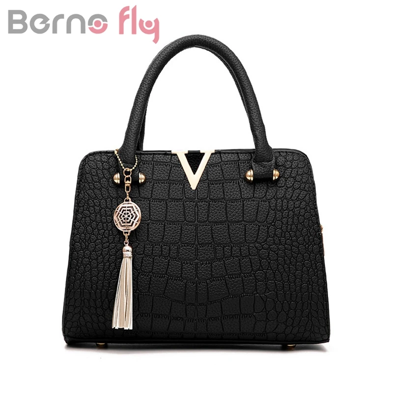 BernoFly Crocodile leather Women Bag V letter Designer Handbags Luxury
