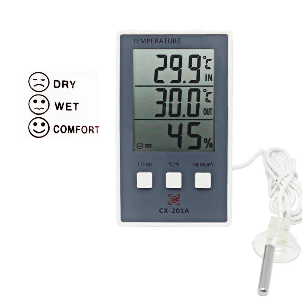 Digital Thermometer Hygrometer Indoor Outdoor Temperature Humidity Meter C/F LCD Display Sensor Probe Weather Station