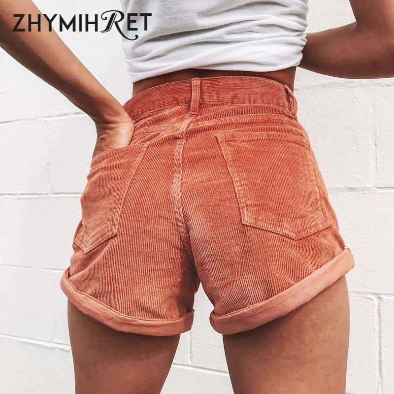 ZHYMIHRE вельветовые шорты с высокой талией женские летние на молнии 2019 карманами