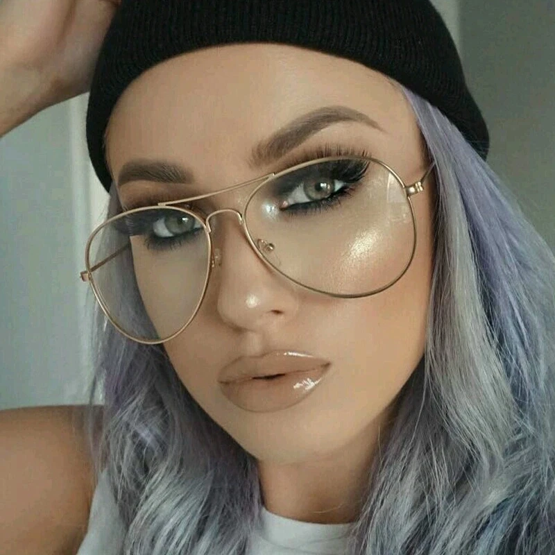 

Computer Radiation Resistant Glasses Plain Mirror Retro Literary Harajuku Big Metal Oval Glasses Spectacles For Women And Men