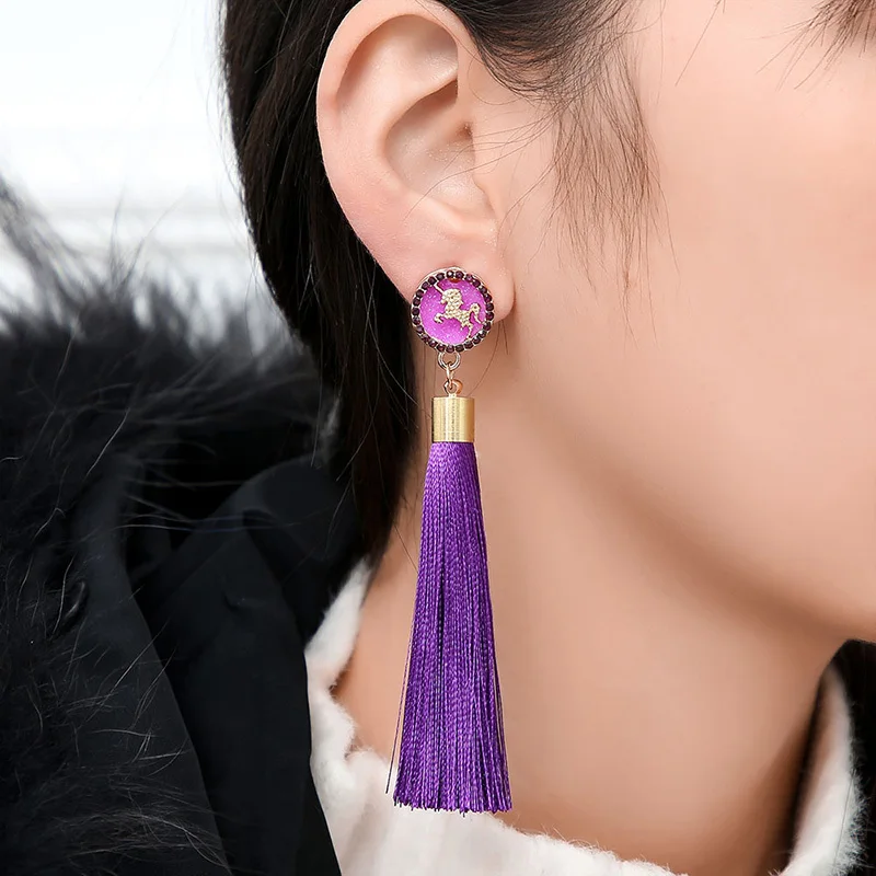 IMG_4446 Trendy Drop Earrings WomenLongBohemianDangleBlueBalckMetalBohoGold Tassel Earrings 2018 Jewelry