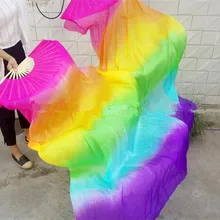 Ручная работа, яркий шелк, бамбуковое пламя, танец живота, Длинный складной веер, фата радужного цвета, 120 см, 150 см, 180 см