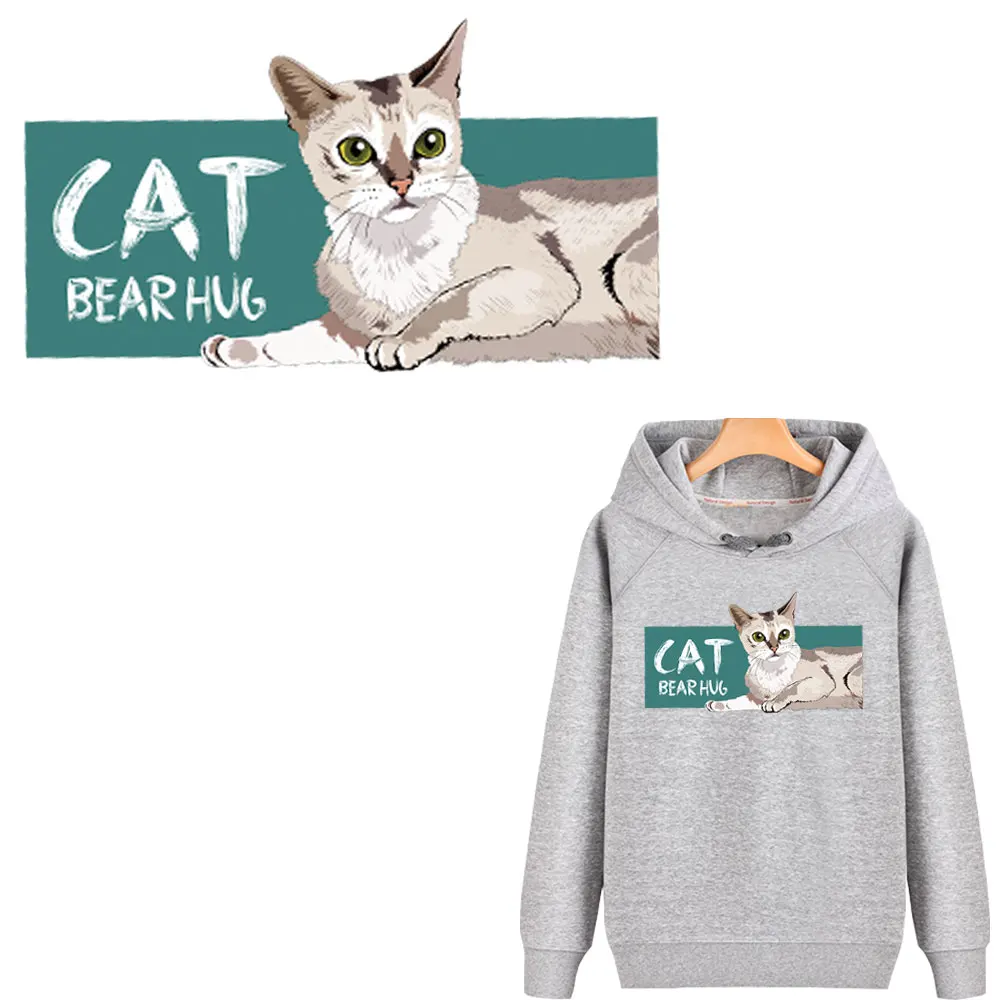 

cute cat iron patches for clothing stripe girls stickers iron-on transfer for T-shirt hoodies diy patch thermocollants vetement