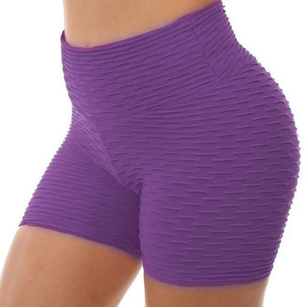 Женские шорты для йоги на открытом воздухе с высокой талией, жаккардовые обтягивающие шорты для йоги и фитнеса, 30 - Цвет: Purple