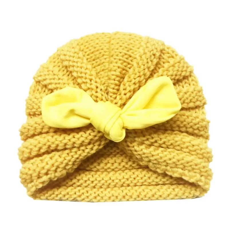 Шерстяная детская шапка, шапка, вязаная крючком, модные ушами кролика, эластичные, универсальные, теплые, зимние, шерстяные, мягкие, индийские - Цвет: Цвет: желтый