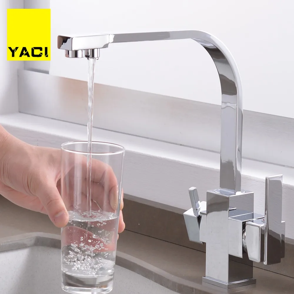 

YACI Solid Brass Kitchen Faucet with Filtered Water Marble Kitchen mixer For Sinks Taps Cold Hot Swivel Drinking Water Faucet