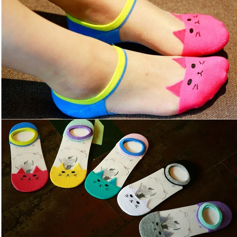 

Fashion Women Sock Creative Cute Cat Ship Invisible Socks Ms Crystal Silk Socks Women Dress Wholesale One Size