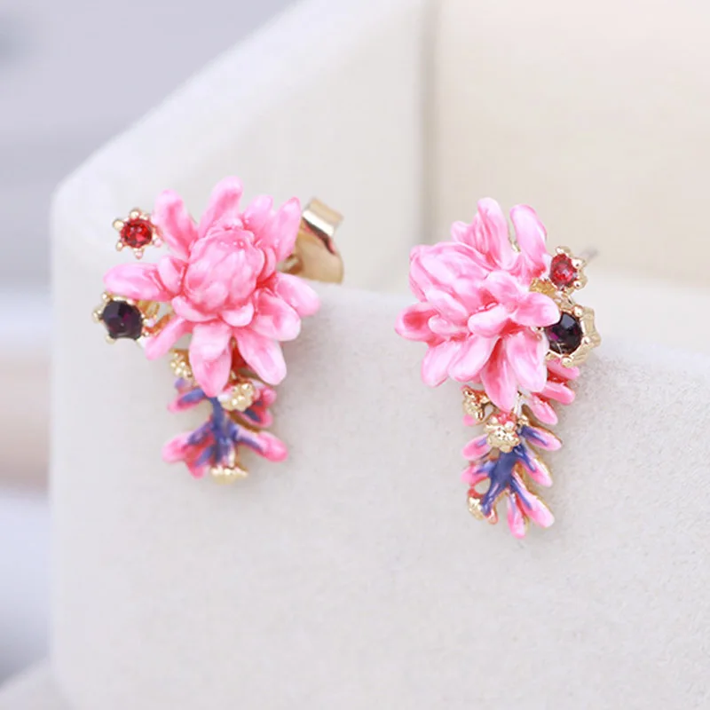 

Simple Unique Lovely Pink Cactus Flower Stud Earring For Women Hand Painted Enamel Glaze Fashion Jewelry Accessories