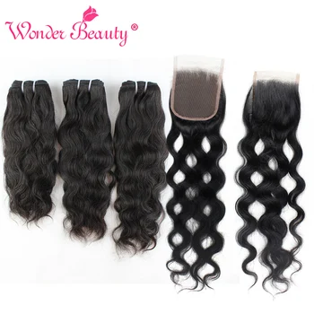 Natural Wave Bundles With Closure Wonder Beauty Brazilian Hair Weave Bundles With Closure Human Hair Bundle