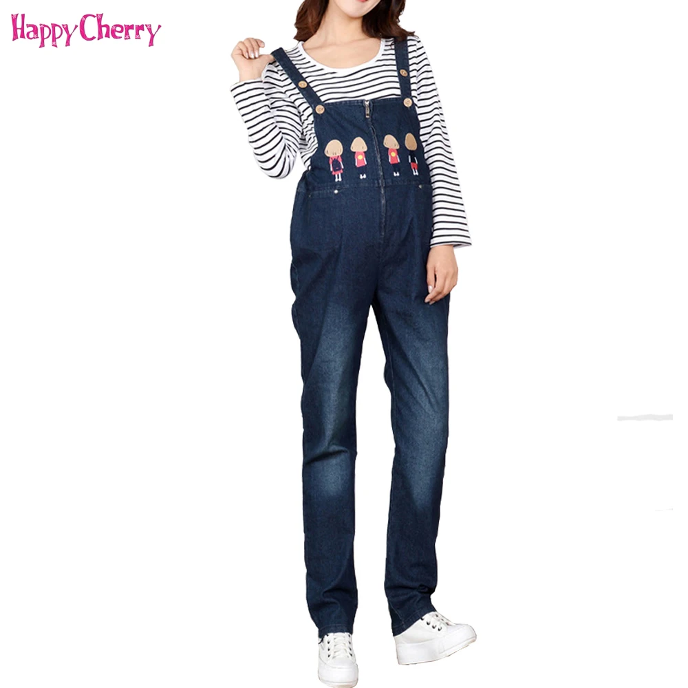 Happy Cherry Maternity Women Jeans Overalls Pregnant Pants Autumn Spring Winter For Pregnancy Women Wear Care Belly Pants Jeans