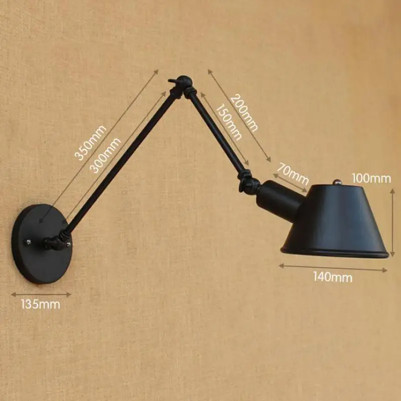 Home Antique Black Telescopic Wall lamps E27 Swing office work reading lighting Bar Cafe Shopcase wrought iron wall fixtures