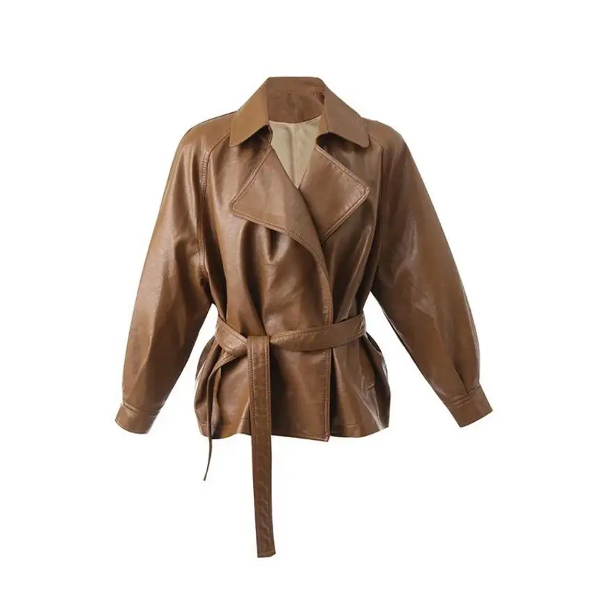 Модная брендовая куртка из искусственной кожи в стиле летучей мыши, Женская куртка в европейском стиле с ремнем, Прямая поставка wj2736
