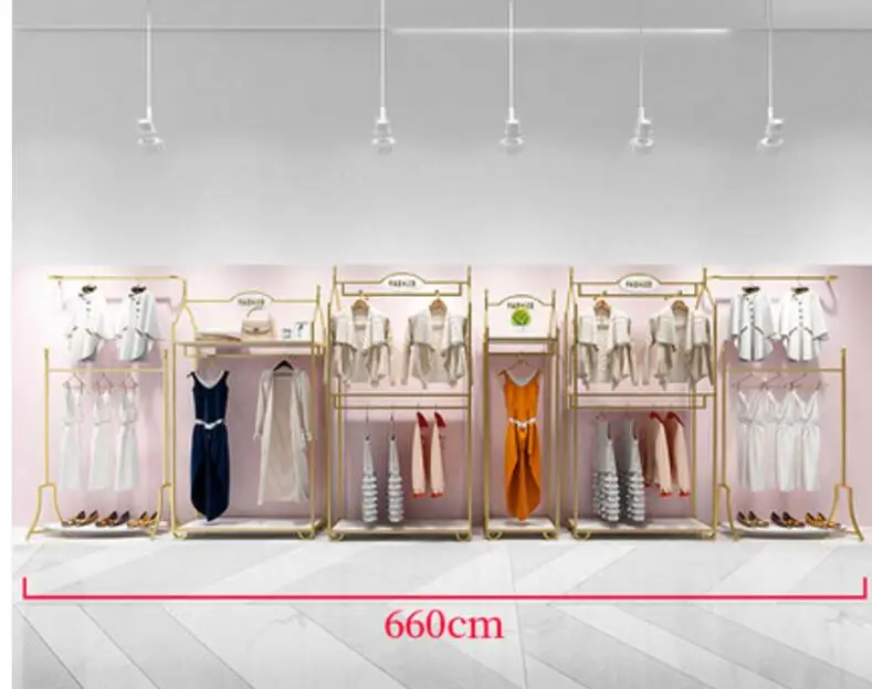 Europe type gold dress shop rack rack high grade clothes rack shoes bag double layer clothing display rack