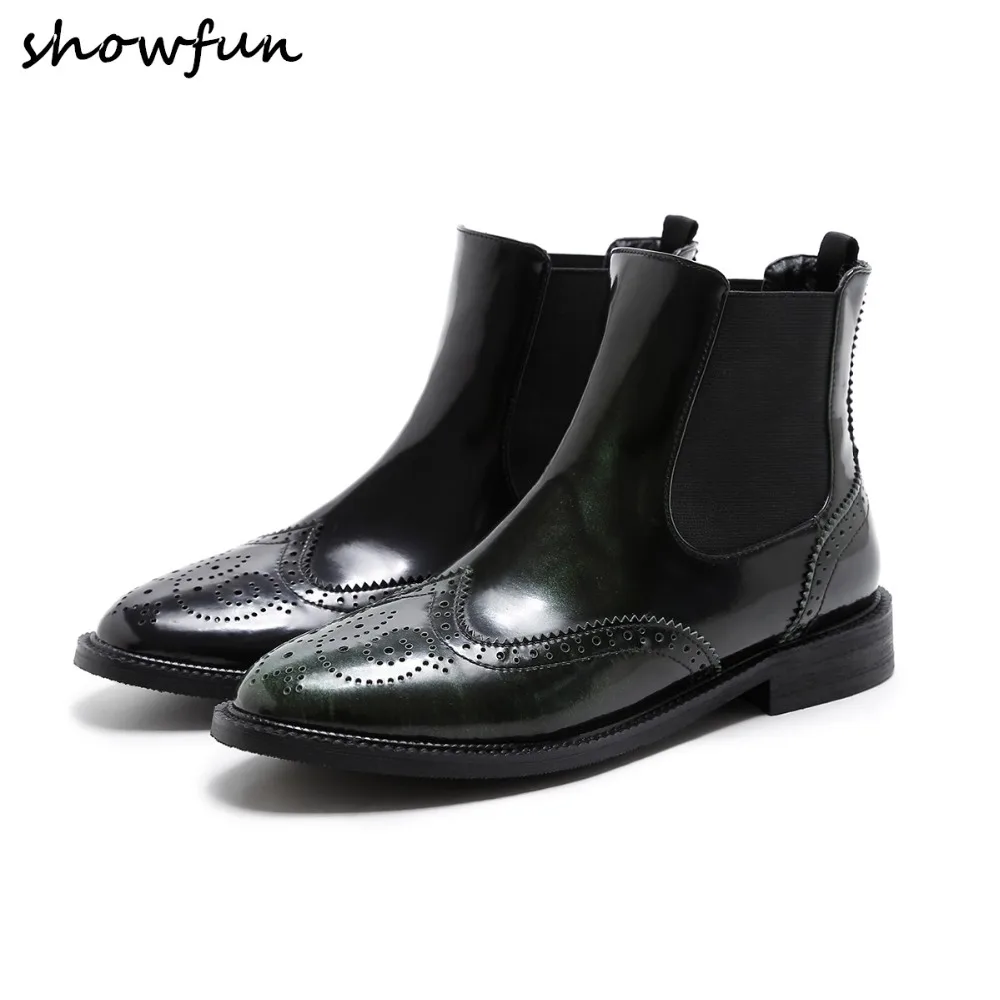 

Women's Genuine Leather Carving Slip-on Flats Ankle Boots Brand Designer Leisue British Style Comfortable Short Booties Shoes