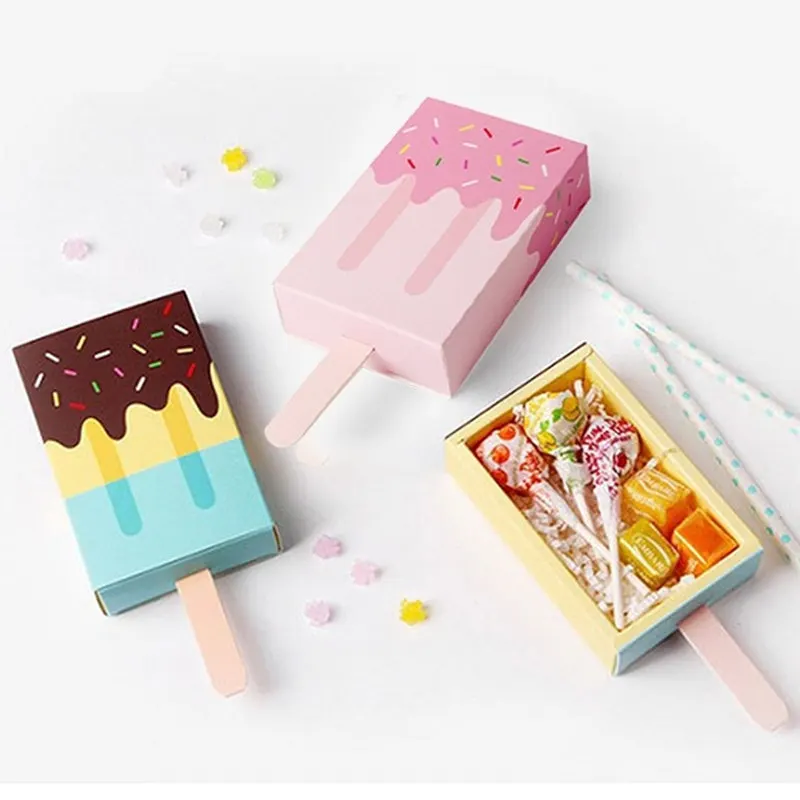 

6Pcs/lot Ice Cream Shape Candy Box Gift Boxes Baby Shower Party Cute Cartoon Drawer Packaging Bags for Kids Birthday Party Favor