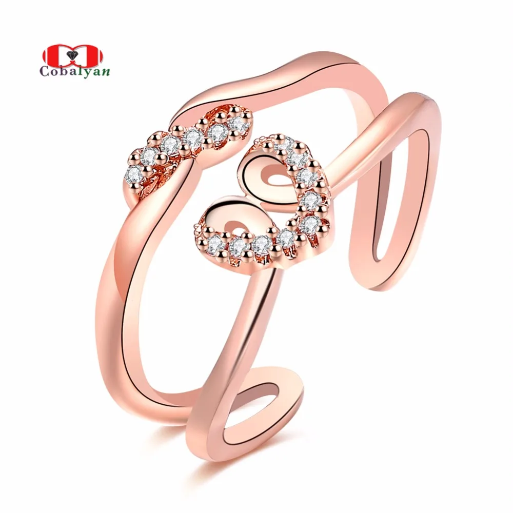 Two Colors Personality Colorful Heart AAA Ziron Cubic CZ Adjustable Open Fashion Concise Women Girl Jewelry Rings Full Size | Украшения и