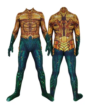 

Newest Aquaman Cosplay Costume Aquaman Skin 3D Print Lycra Spandex Cosplay Zentai Suit Halloween Costume for Party
