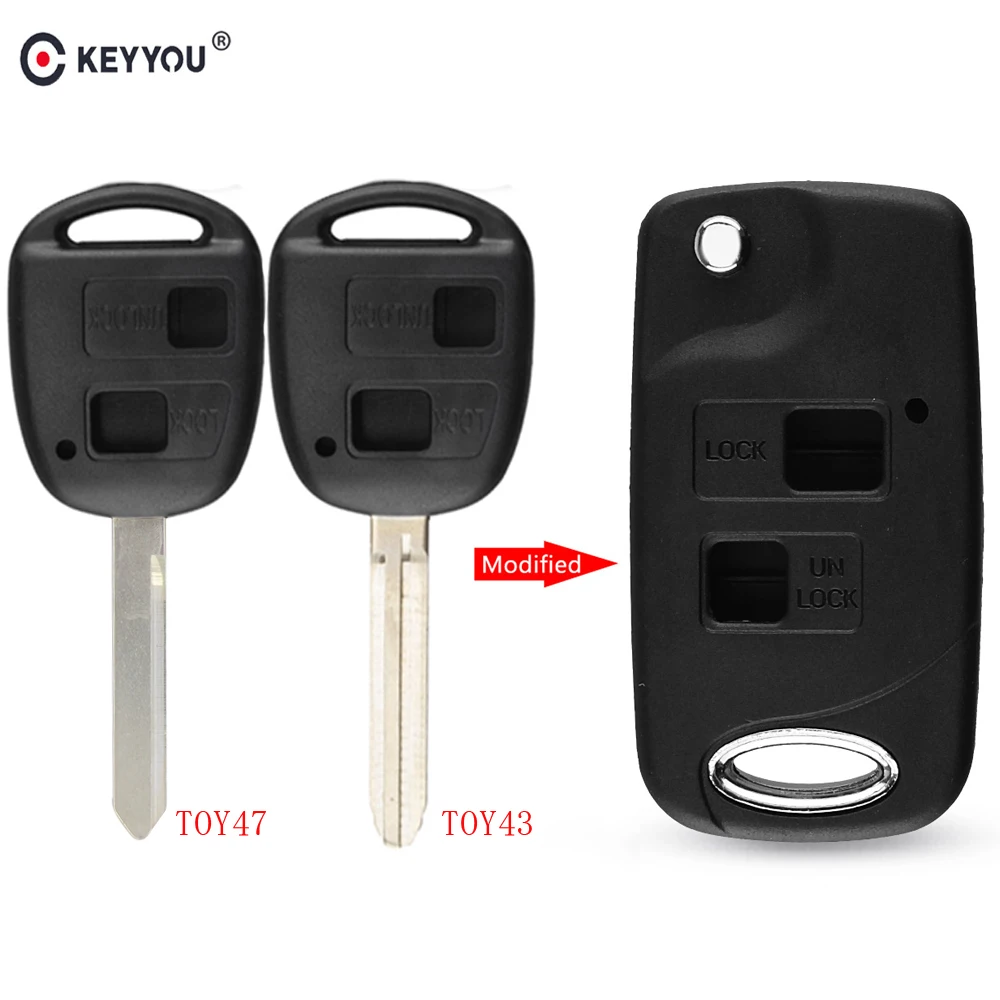 KEYYOU Складной флип 2 кнопки дистанционного ключа оболочки для Toyota RAV4 Avalon Echo Prado Tarago Camry Tarago TOY43/TOY47 Fob чехол