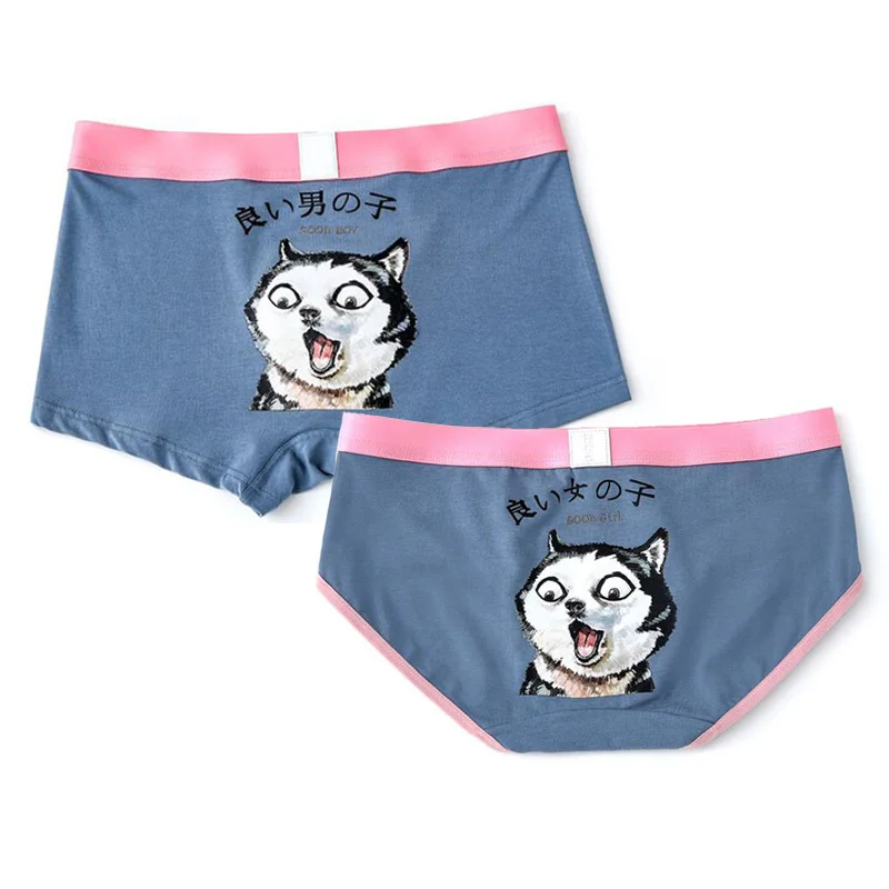 

2pcs Cartoon Dog Couples Underwear Lovers Cotton Modal Panties Briefs Women Men Boxer Underpant Masculine Shorts -Calcinha