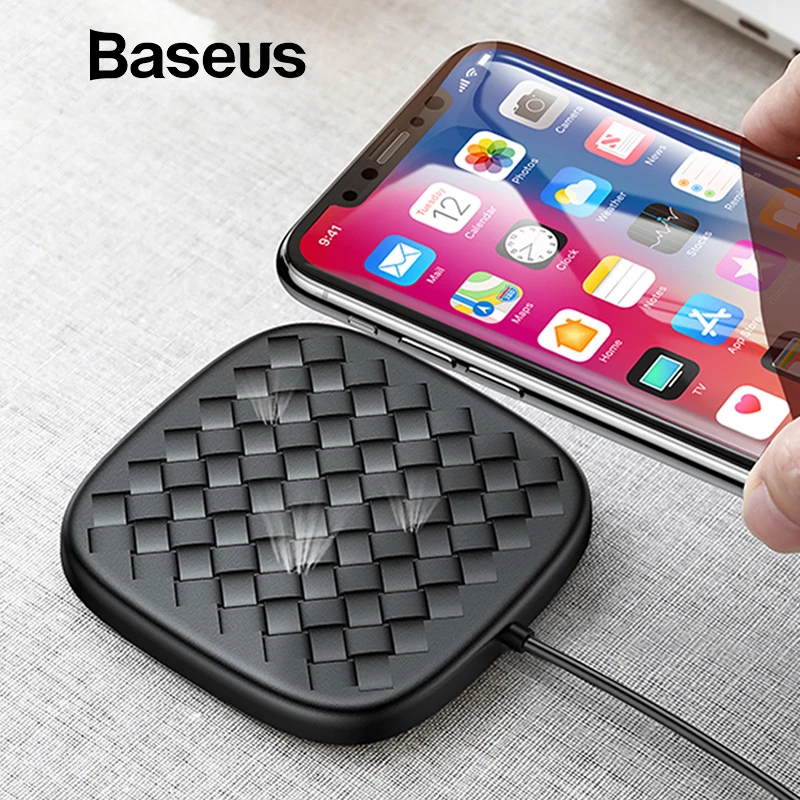 Baseus Luxury Grid Pattern Wireless Charger Ultra Thin TPU QI Wireless Charger 10W Fast Wireless Charging Pad For iPhone Samsung