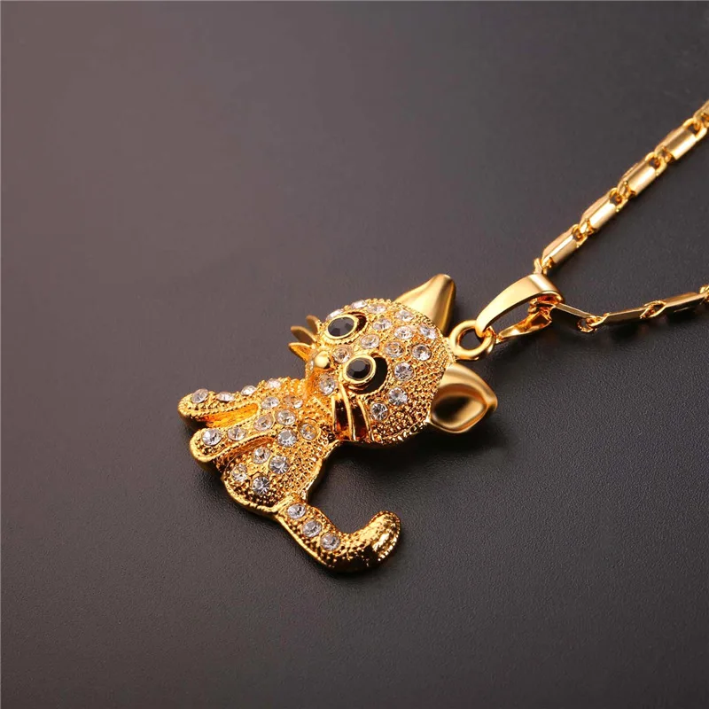 Стразы красивое колье с котом Модный золотой цвет звено цепи для женщин ожерелье Lucky Pet Кулон Bijoux P2453