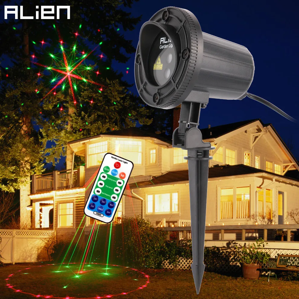 

ALIEN Remote 24 Galaxy Patterns Red Green Garden Xmas Laser Projector Light Christmas Tree Holiday Outdoor Waterproof Lighting