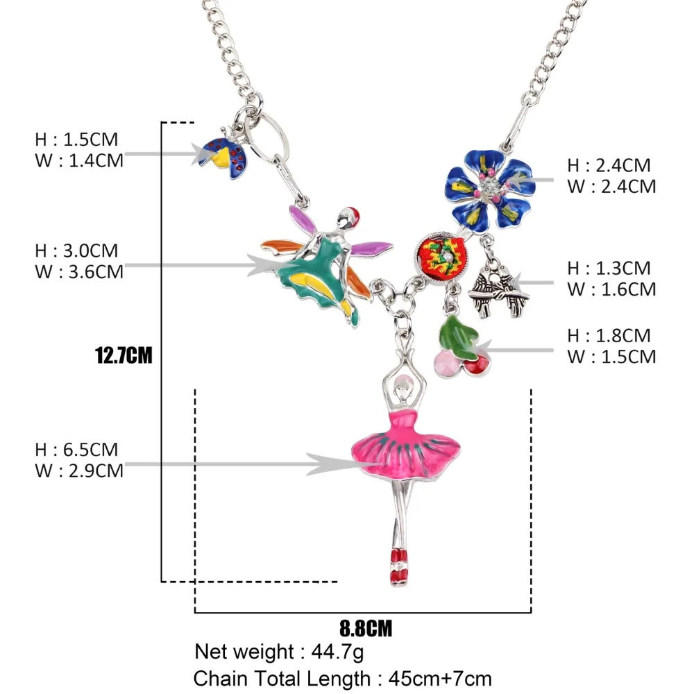 Bonsny стилистика Эмаль сплав балета танцор кольцо волшебный цветок чокер, ожерелье, подвеска Длинные Модные украшения для женщин девочек подарок для детей