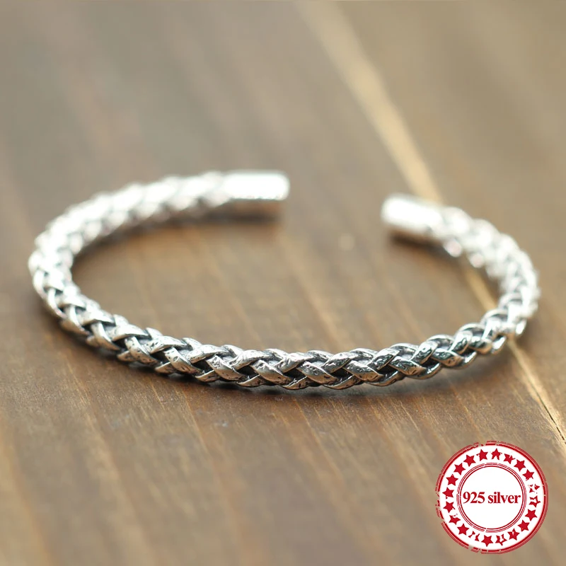 

S925 sterling silver open bracelet vintage personality with distorted modeling compilation couple simple atmosphere new Bangles