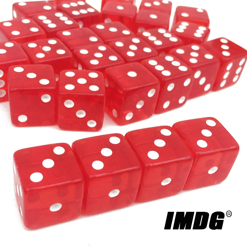 

10pcs/pack Transparent Red Acrylic Dice 19mm White Dot Square Corners High Quality Boutique Game Dice